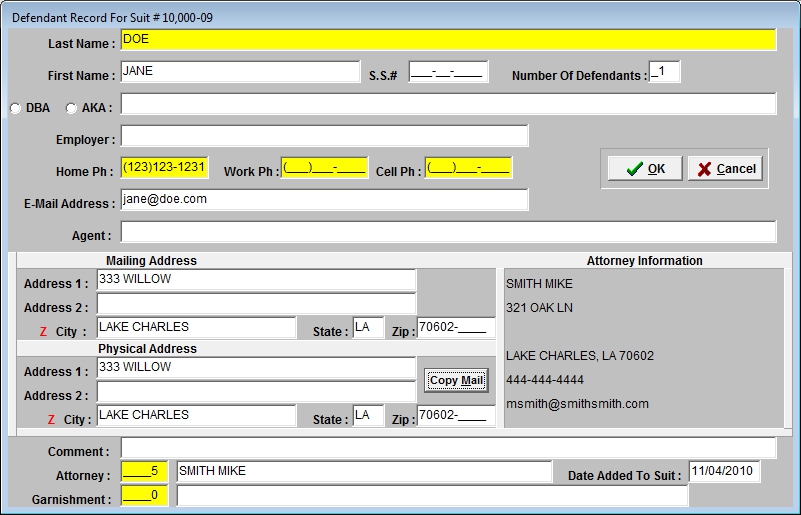 Add Plaintiffs/Defendants screen