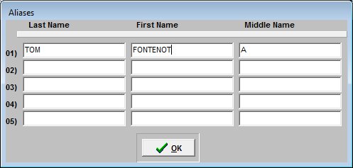 Criminal Aliases Screen