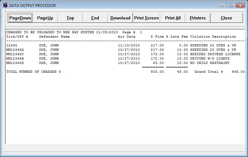 Charges to be uploaded report