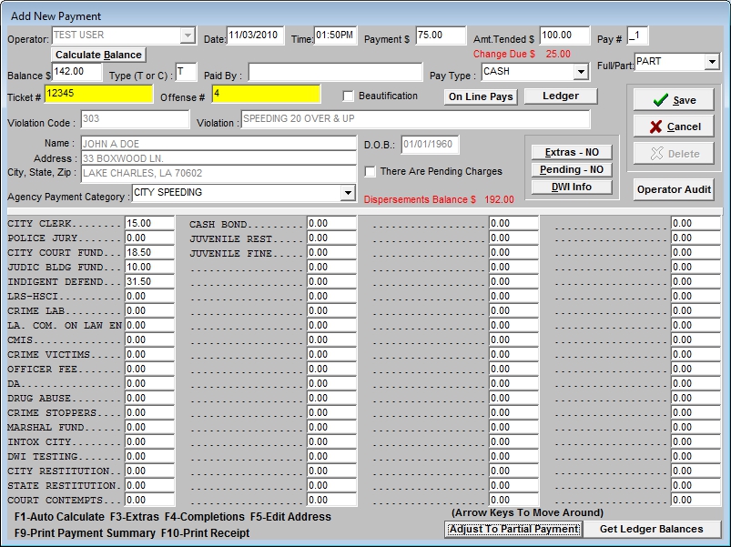 Criminal Payment Screen