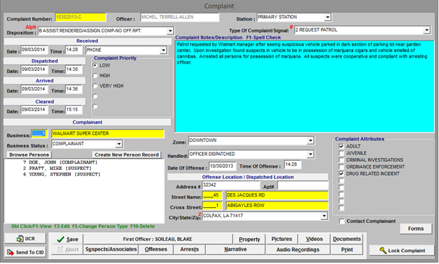 Police Incident Screen