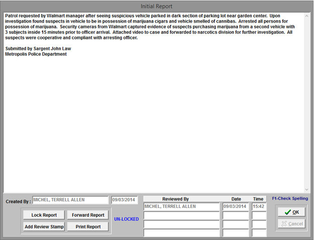 Police Narrative Screen