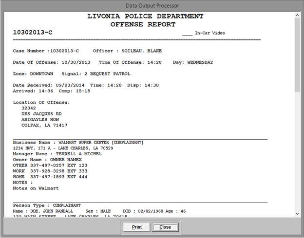 Police Offense Report