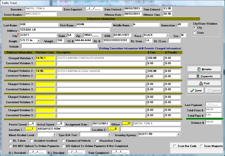 Police Ticket Screen