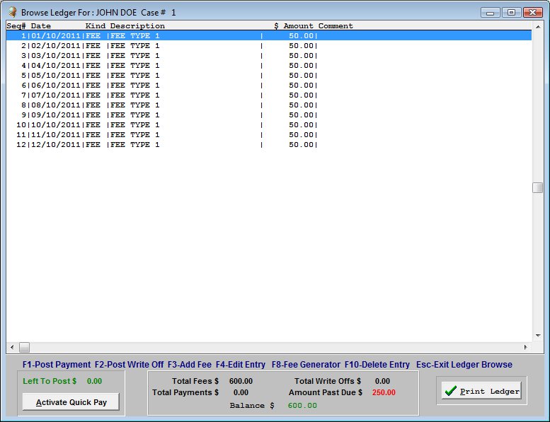 Probation Ledger Screen