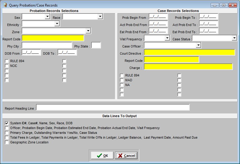 Probation Main Screen